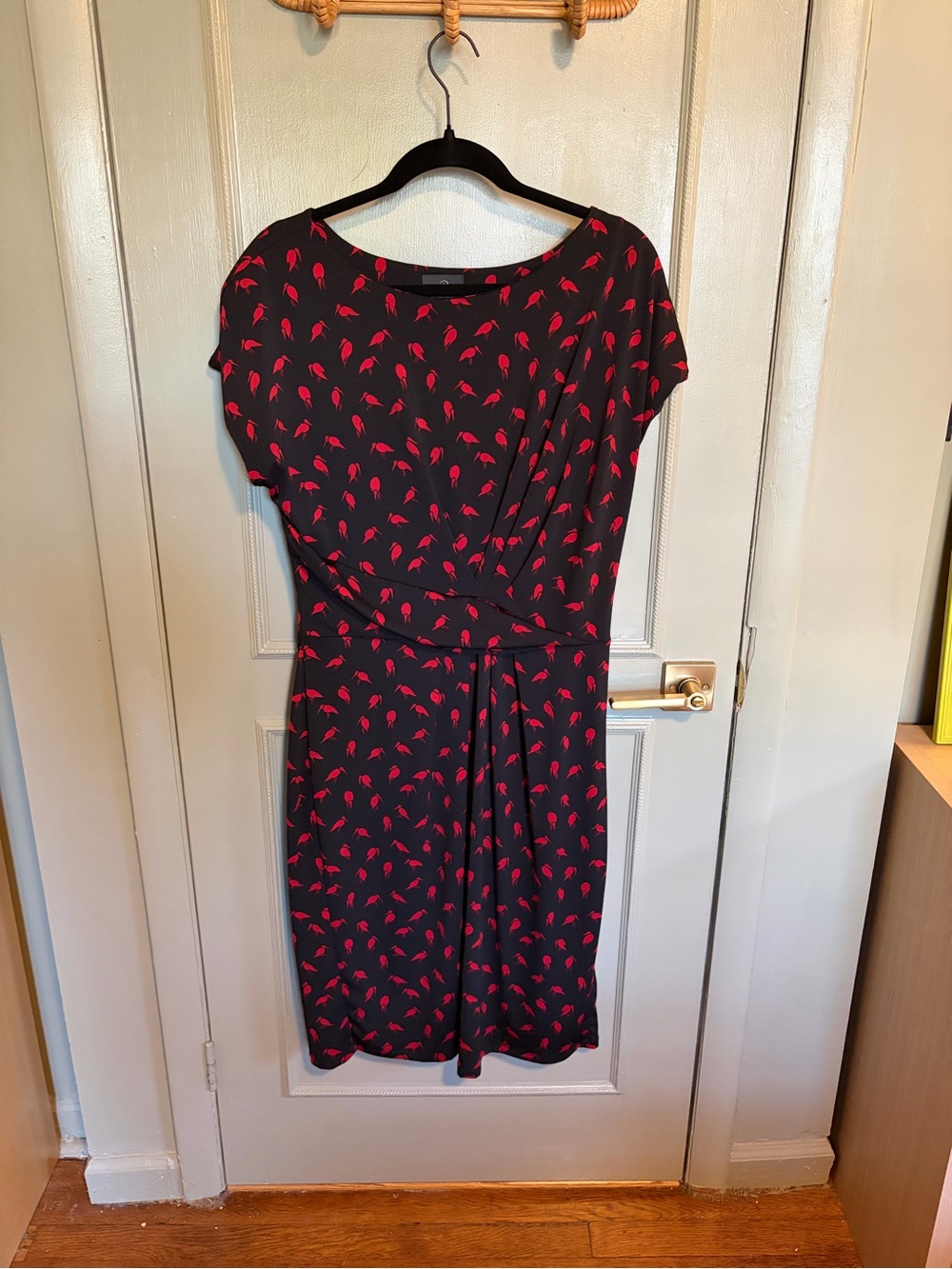 Adrianna Papell Black Midi Dress with Red Print